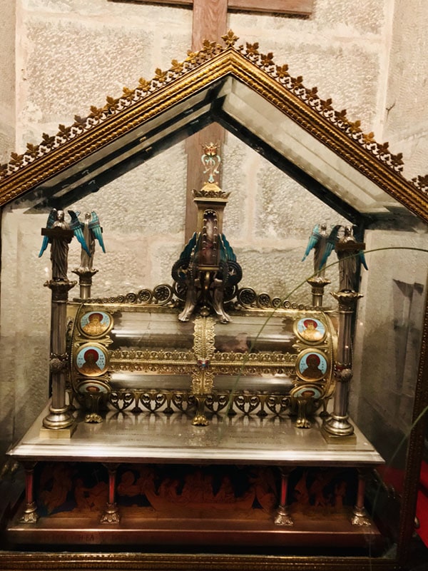 Sainte-baume (holy cave) relic (a piece of her tibia) kept in a gold reliquary.