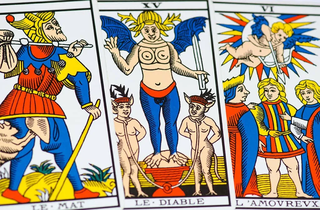 Magical Tarot Cards, Explanations And Tarot Deck Origins, Love Or Hate The 78 The three card spread, tarot de marseille