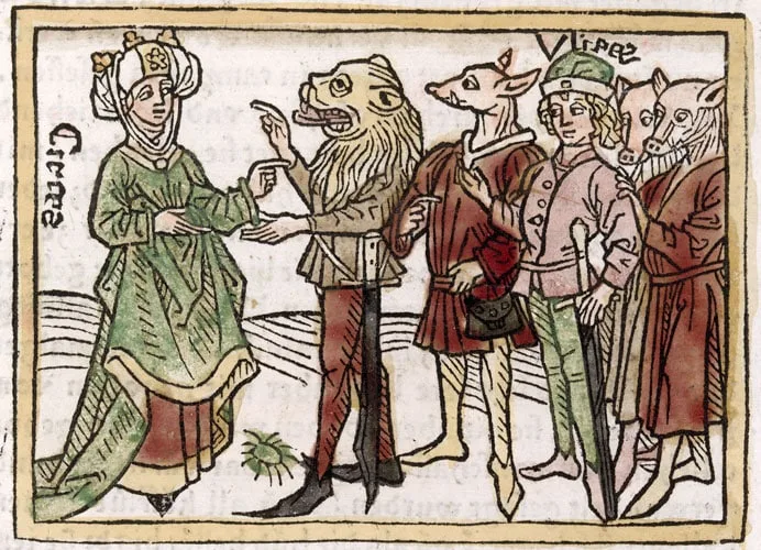 Circe The So-Called Evil Witch In The Odyssey By Homer A captivating image of circe, the mythical goddess, transforming men into animals with her potent spell