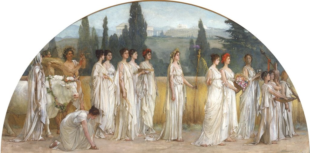 Image showing women walking in ancient greece like delphic priestess in the greek world