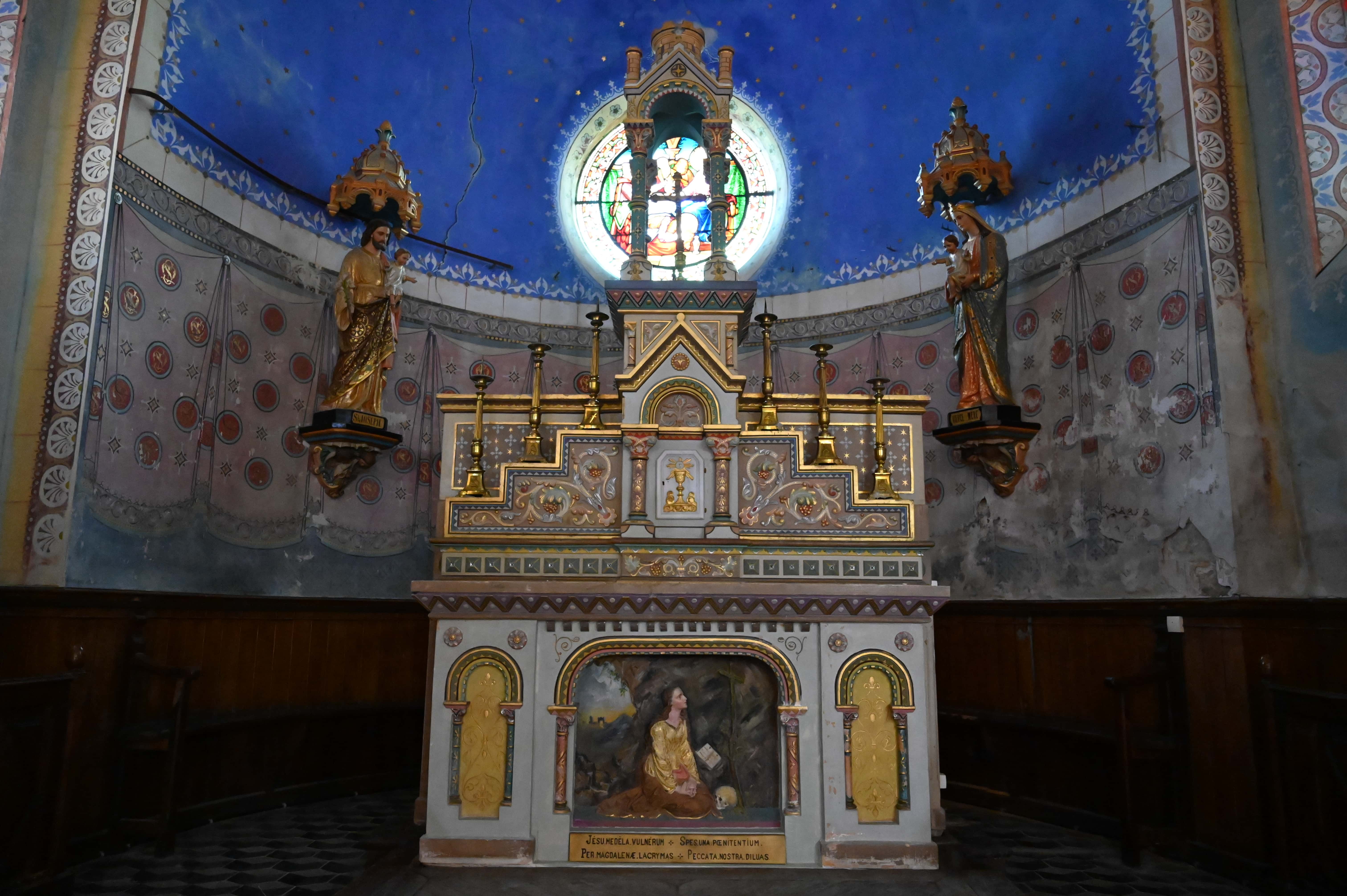 Inside the church at rennes-le-château withthe altar of mary magdalene