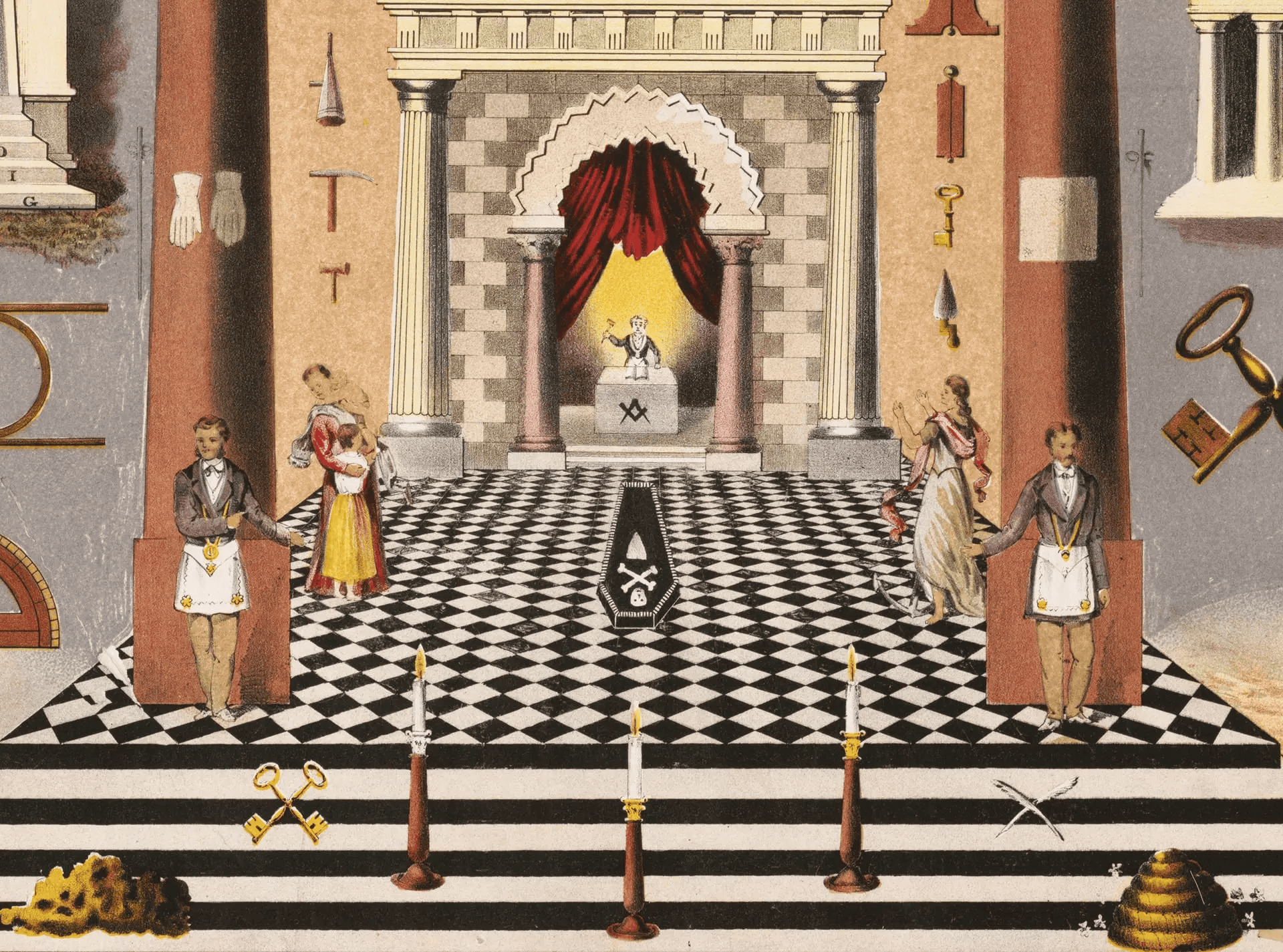 The black and white checkered pattern on the floor of a masonic temple linked to rennes-le-château