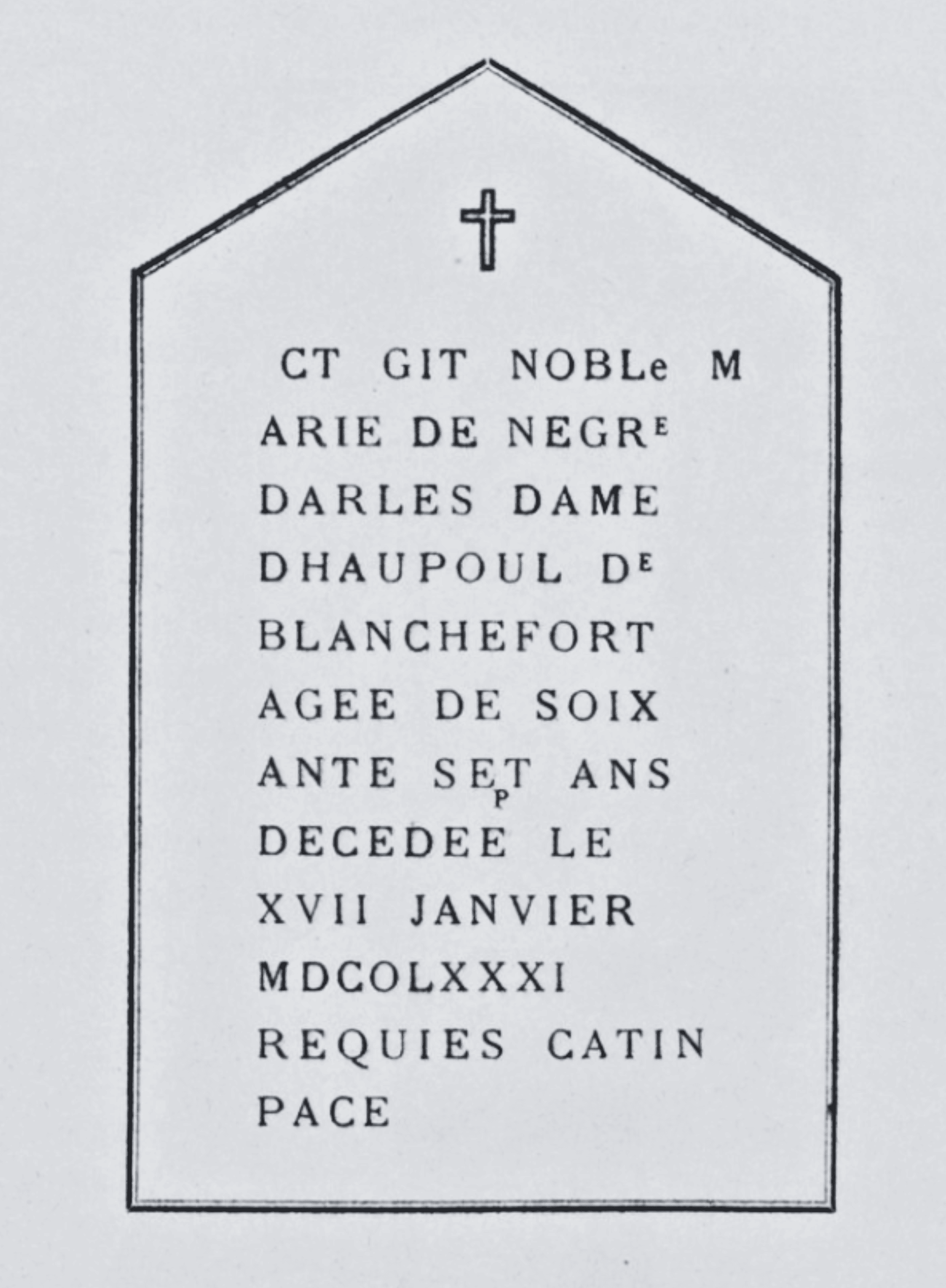 The lower part of the tombstone of marie de négri d’ables at rennes-le-château
