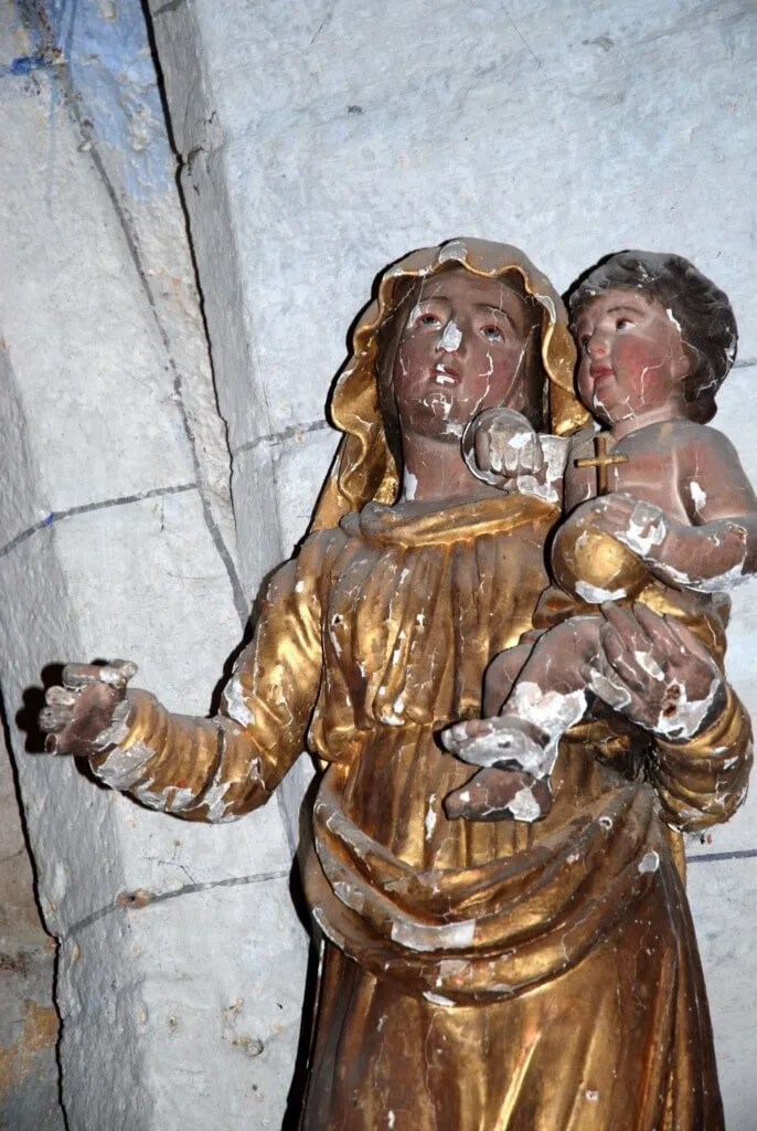 The virgin mary statue in the saint saturnin church in the village of palairac, france. Église saint-saturnin de palairac