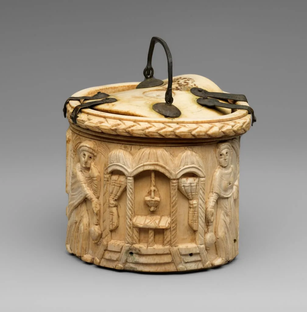 5th century circular ivory box (pyxis) with the women at jesus' tomb