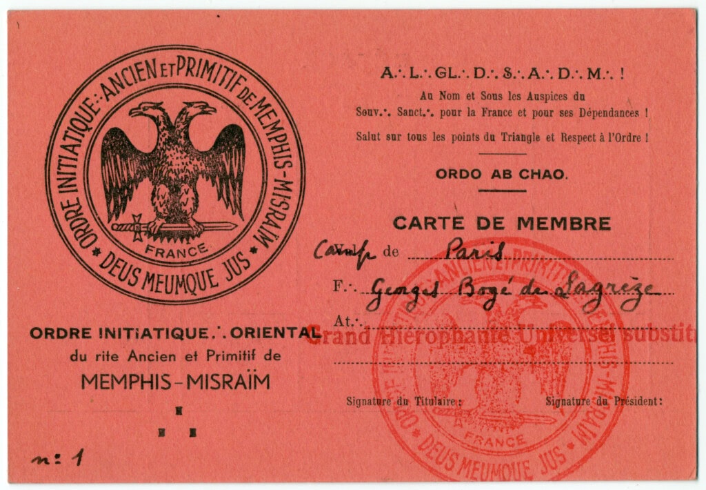 Ancien et primitif de memphis misraïm - carte grand hierophante