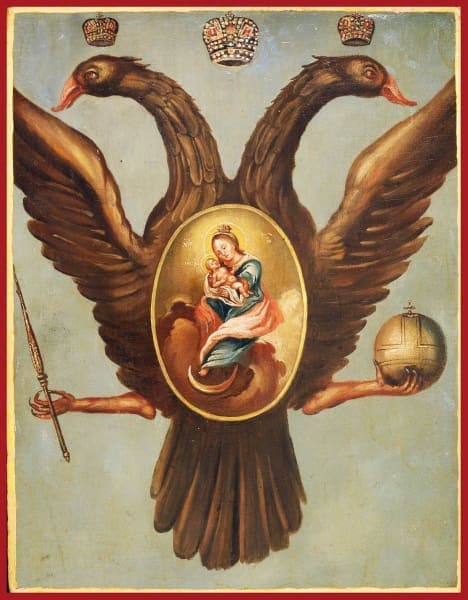 Double-headed eagle and the mother of god "azov" orthodox icon