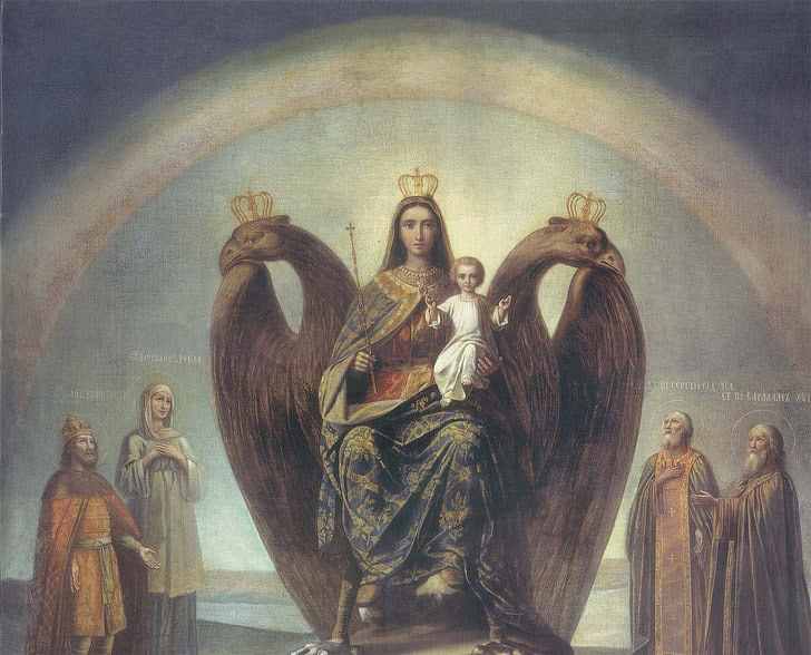 Virgin mary, double headed eagle