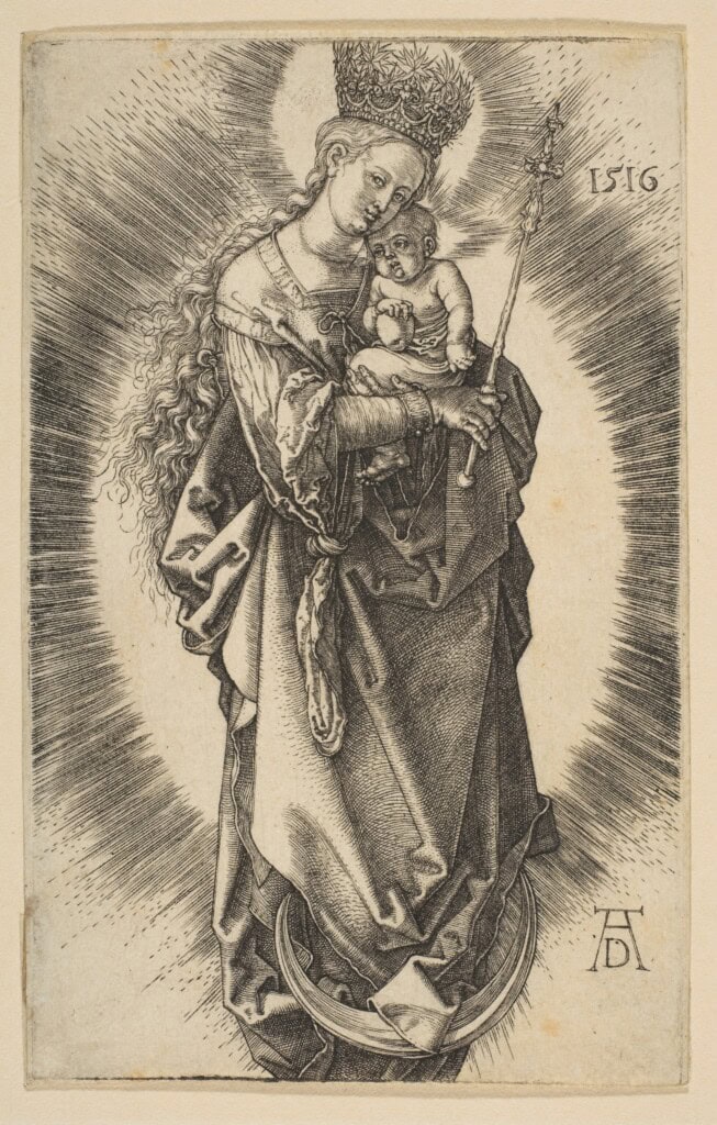 Virgin on the crescent with crown of stars and scepter, albrecht dürer
